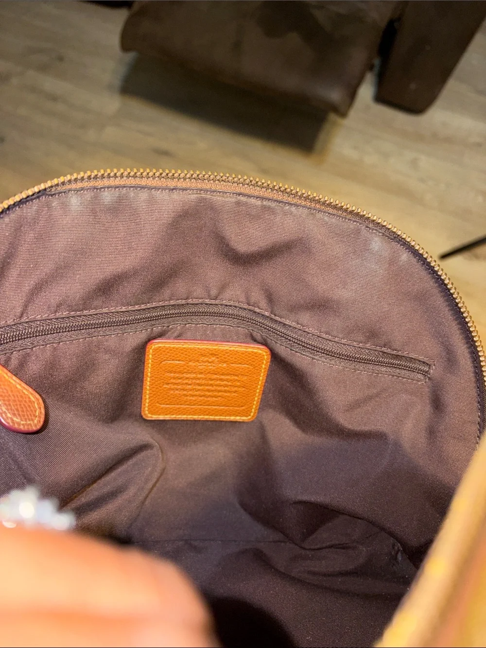 Coach Brown/Tan Signature Dome Satchel with Gold Plaque